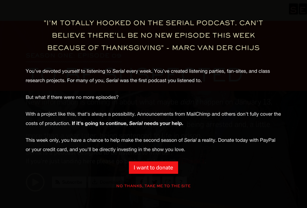Justin Jackson re-writes Serial podcast landing page