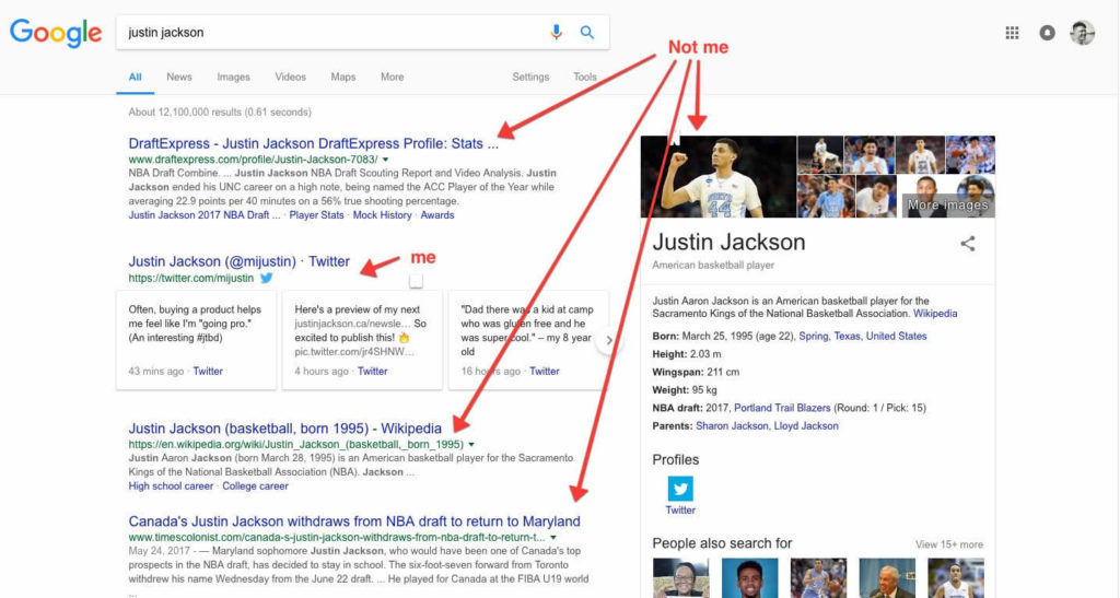 Justin Jackson, from MegaMaker, search results on Google